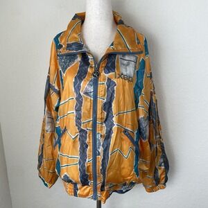Vtg 80s Jamie Sadock Jacket Womens L All Over Print Colorful Bomber Retro Indie